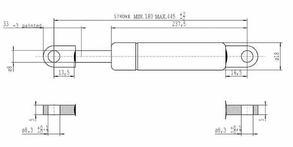 Pièces agricoles - Pièce divers - Vérin à gaz L445-200N Stabilus