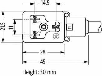 Pièces agricoles - Electricité - Fiche 11 mm, câble 1,5 m, PU