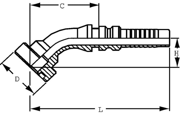 Pièces agricoles - Hydraulique - Raccord à sertir 4SH-DN40 avec flasque ø63,5 mm 45°