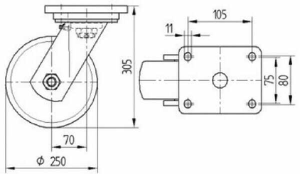 Pièces agricoles - Outils atelier - Roulette pivotante, chape et platine en acier mécano-soudé, zingué bleu