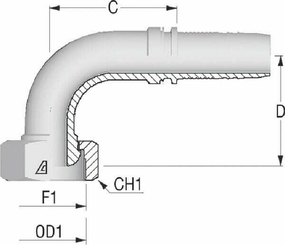 Pièces agricoles - Hydraulique - Raccord 90° DN8-M20x150