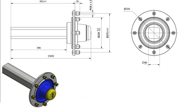Pièces agricoles - Pièce divers - Fusée d'essieu non freinée 80x400mm (220/275/8)