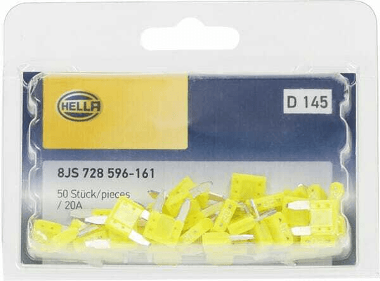 Pièces agricoles - Electricité - Fusible lame mini 20A longueur 10,9mm jaune pack 50x Hella