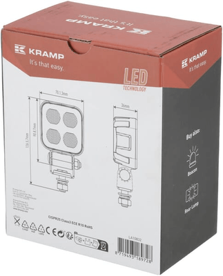 Pièces agricoles - Eclairage - Lampe de travail LED, 40W, 2650lm, carrée, 12/24V, blanc, 70,1x126,6x49,7mm prise Deutsch, faisceau large, 8LED