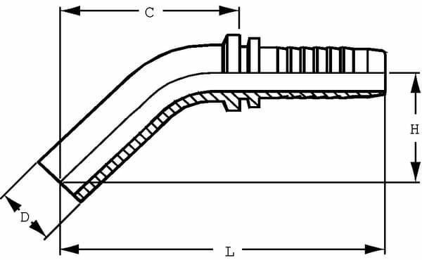 Pièces agricoles - Hydraulique - Raccord lisse DN05-6L 45°