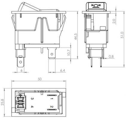 Pièces agricoles - Eclairage - Interrupteur à bascule, I-0, off-on, 12V, 2 broches, gyrophare