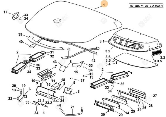 Pièces agricoles - Cabine et structure - COMPLETE ROOF