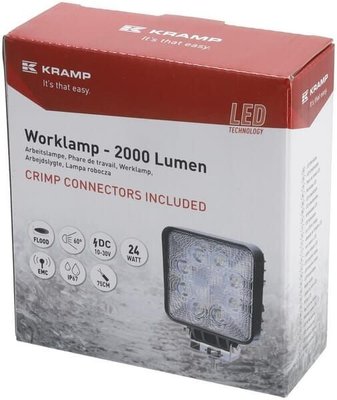 Pièces agricoles - Eclairage - Phare de travail LED, 24W, 2000lm, carrée, blanche, 107x52x136mm, projecteur, Kramp (boîte de 10 pièces)