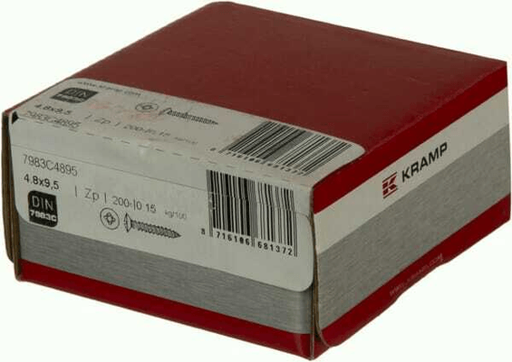 Pièces agricoles - Fasteners - Vis auto-perforante 4.8x9.50mm PZ2, DIN 7983C Kramp