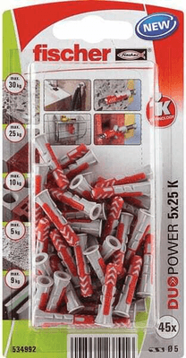 Pièces agricoles - Fasteners - Chevilles tous matériaux DuoPower 5x25 sans vis / Blister de 45