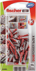 Pièces agricoles - Fasteners - Chevilles tous matériaux DuoPower 5x25 sans vis / Blister de 45