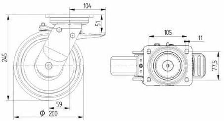 Pièces agricoles - Outils atelier - Roulette pivotante, chape et platine en acier mécano-soudé, zingué bleu