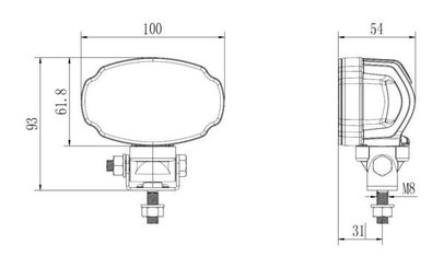 Pièces agricoles - Eclairage - Phare de travail LED, 20W, 3000lm, ovale, blanche, 100x54x93mm, Deutsch 2 broches, inondation, Kramp (boîte de 10 pièces)