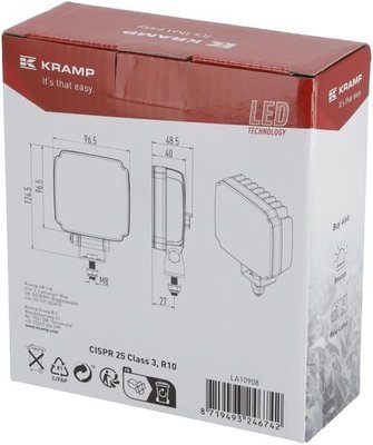 Pièces agricoles - Eclairage - Phare de travail LED, 27W, 3420lm, carrée, blanche, 96,5x48,5x124,5mm, Deutsch 2 broches, inondation, Kramp (boîte de 10 pièces