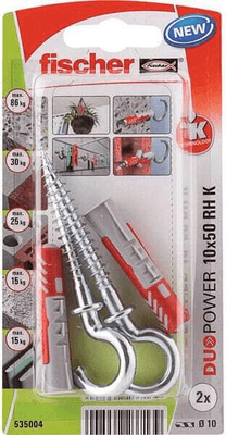 Pièces agricoles - Fasteners - Chevilles tous matériaux DuoPower 10x50 avec crochet rond / Blister de 2
