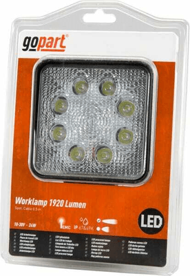 Pièces agricoles - Eclairage - Phare de travail LED carré 24W 1920lm, 10/30V, 110x45x110mm longue portée 8 LED gopart