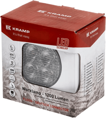 Pièces agricoles - Eclairage - Lampe de travail LED, 12W, 1200lm, ronde, 12/24V, blanche, 65,7x85,8x35mm prise Deutsch, faisceau large, 8LED