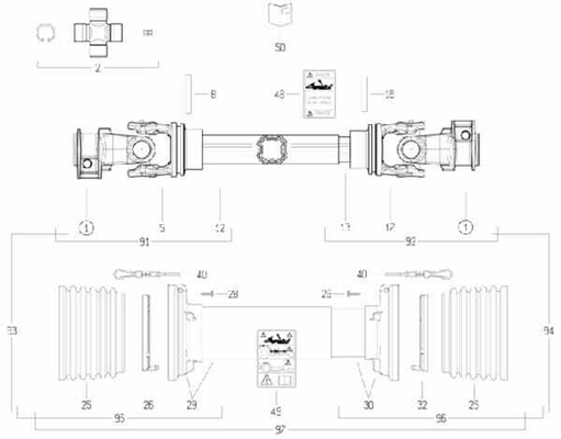 Pièces agricoles - Transmission - Arbre de transmission S4 L : 1210mm, Bondioli&Pavesi