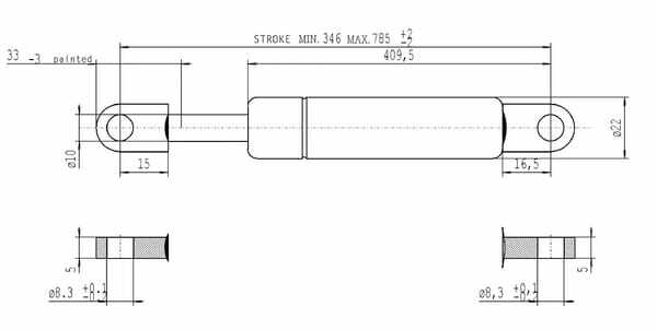 Pièces agricoles - Pièce divers - Vérin à gaz L785.5mm 500N Stabilus