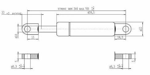 Pièces agricoles - Pièce divers - Vérin à gaz L785.5mm 500N Stabilus