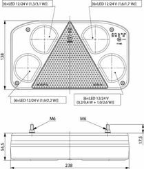 Pièces agricoles - Eclairage - Feu arrière LED rectangle droit câblé