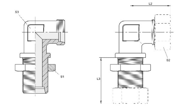 Pièces agricoles - Hydraulique - Coude passe cloison 10S