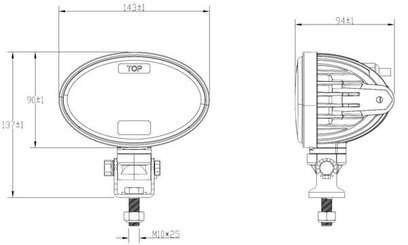 Pièces agricoles - Eclairage - Phare LED, 20/24 W, ovale, 10/30 V, 166 x 98 x 98 mm, feux de route/croisement, câble ouvert à 3 broches, montage sur support
