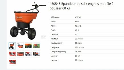 Pièces agricoles - Jardin et forêt pièce adaptable - Épandeur de sel / engrais modèle à pousser 60 kg