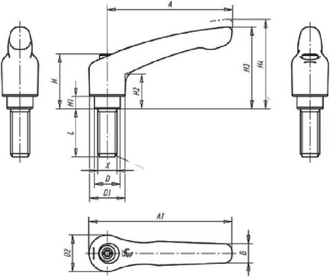 Pièces agricoles - Fasteners - Levier de serrage GR4 M12x60 inclinable noir
