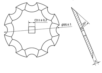 Pièces agricoles - Fenaison & élevage - Disque à tronçonner Ø95x5mm ; 11x11 ; Z=8