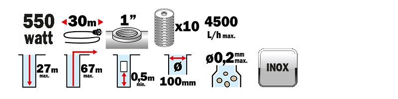 Materiels - Pompe - POMPE GRANDE PROFONDEUR 67M 550W MULTICELLULAIRE 10 TURBINES