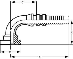 Pièces agricoles - Hydraulique - Raccord à sertir 4SH-DN20 avec flasque ø38,1 mm 90°