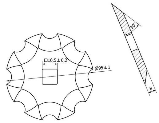 Pièces agricoles - Fenaison & élevage - Disque à tronçonner Ø95x8mm ; 16,5x16,5 ; Z=8