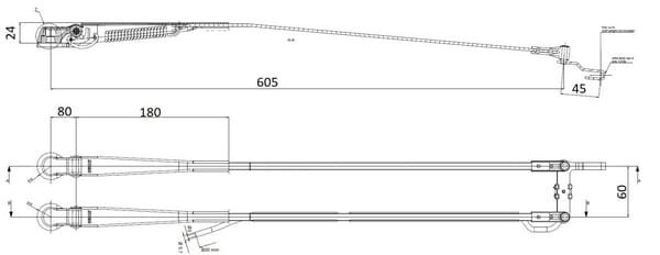 Pièces agricoles - Pièce divers - Bras d'essuie-glace double, 605mm, conique, M8