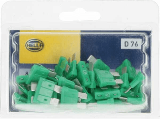Pièces agricoles - Eclairage - Fusible lame standard 32V 30A longueur 18,6mm vert pack 50x Hella