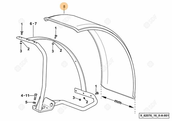 Pièces agricoles - Cabine et structure - garde-boue/aile mm 410