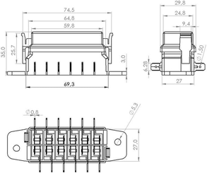 Pièces agricoles - Eclairage - Boîte à fusibles borne plate à 6 broches, max. 32V 15A (ATO/ATC), 12x6,3mm