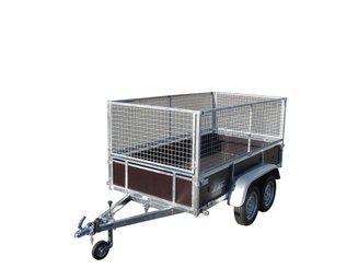 Materiels - Remorque voiture - REMORQUE COTES BOIS 251x133x40 jantes noires 2 essieux PTAC : 500 kg partiellement démontée