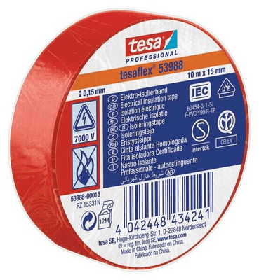 Chimie - Chimie divers - Ruban isolant, rouge, 10m x 15mm TesaFLEX®