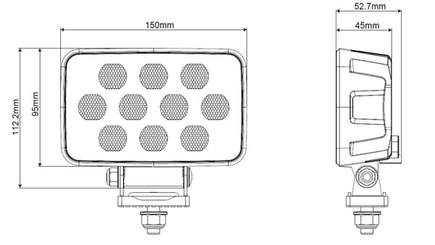 Pièces agricoles - Eclairage - Lampe de travail LED, 100W, 8950lm, rectangulaire, 12/24V, blanc, 150x112x52,7mm prise Deutsch, faisceau large, 20LED