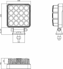 Pièces agricoles - Eclairage - Phare de travail LED 25W, 3040lm,carré 25W 2500lm, 10/30V, 108x48x108mm très longue portée 16 LED Kramp