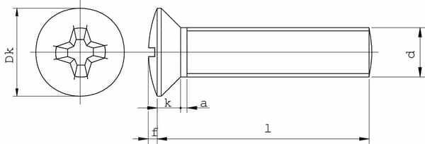 Pièces agricoles - Fasteners - Vis à tête fraisée bombée à empreinte de cruciforme M6x45 galv.