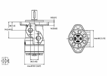 Pièces agricoles - Hydraulique - Moteur orbital, arbre Ø 25 A2