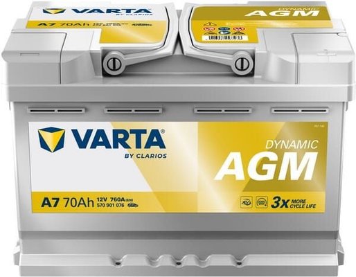 Pièces agricoles - Eclairage - Battery 12V 70Ah 760A A7 VARTA Dynamic AGM