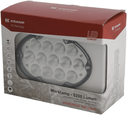 Pièces agricoles - Eclairage - Phare de travail LED, 65 W, 5200 lm, ovale, 10/30 V, 161x110*90 mm, faisceau large, 13 LED, H4, faisceau haut/bas, Kramp