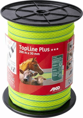 Pièces agricoles - Cloture,Jardin & Sylviculture - Ruban Top Line Plus 200m 30 mm, jaune fluo/bleu 8 x 0,30 mm Tricond