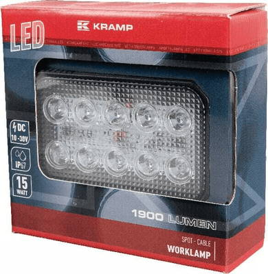 Pièces agricoles - Eclairage - Phare de travail LED rectangulaire 15W 1900lm, 10/30V, 150x37x100mm longue portée 10 LED Kramp