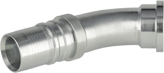 Pièces agricoles - Hydraulique - Raccord à sertir 4SH-DN50 avec flasque ø71,4 mm 45°