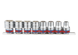 Jeu de 8 douilles 12 pans 1/2" N pouce sur rail