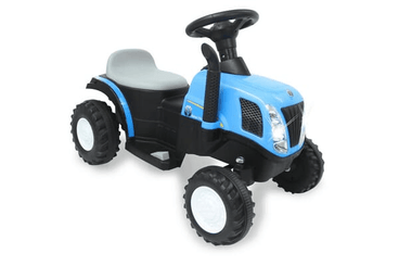 Loisirs - Jouets - Tracteur à enfourcher New Holland avec remorque bleu 6V